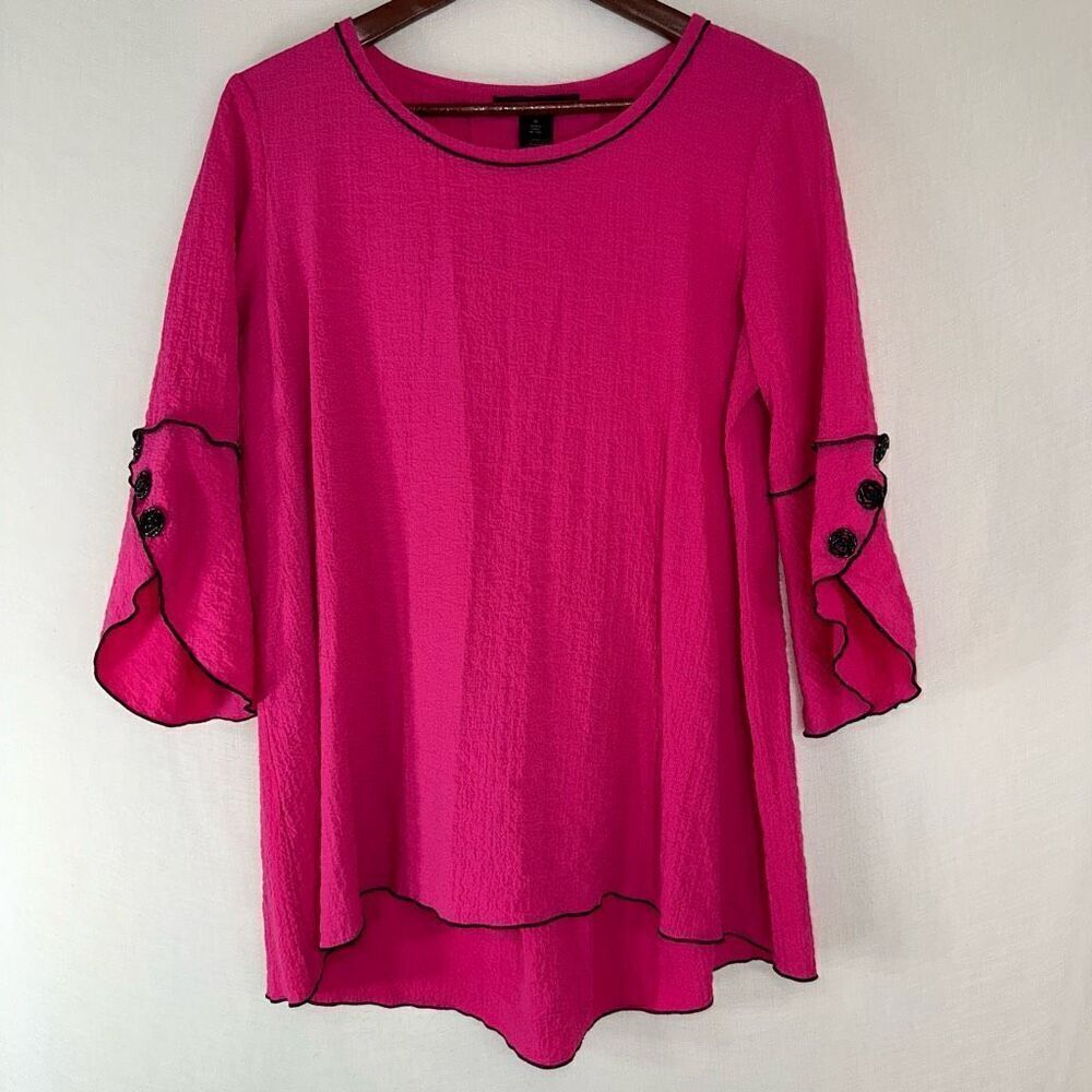 Ali Miles‎ Gauzy Hot Pink Tunic Top Womens Medium Relaxed Fit Feminine Girlcore